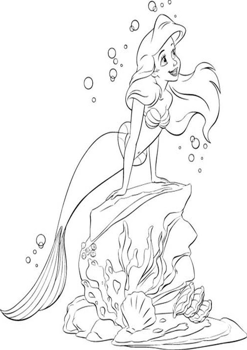 kolorowanka Ariel z bajki Mała Syrenka od wytwórni Disney, obrazek do wydruku i pokolorowania kredkami numer 54